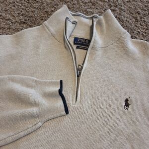 polo Ralph Lauren pima cotton 1/4 zip up knit sweater cream long sleeve men XL